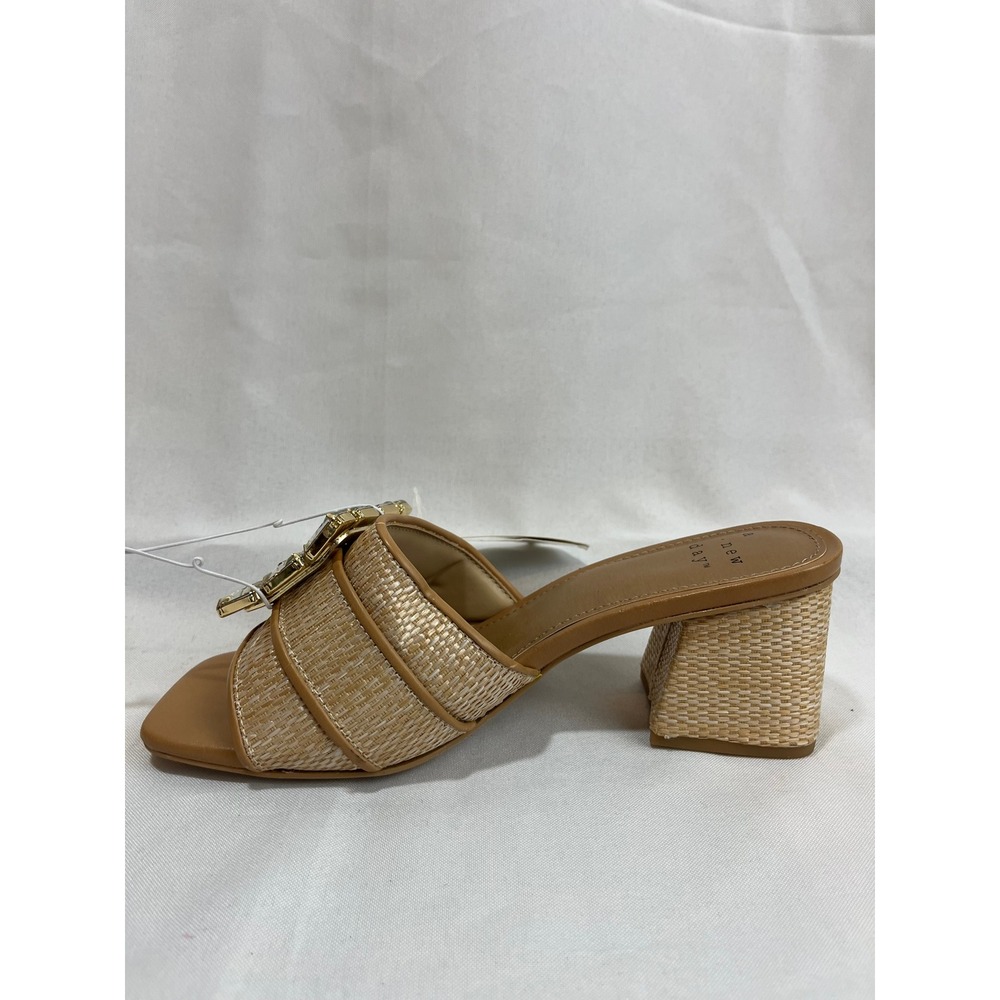 A New Day Womens Raffia Block Heel Sandals Crystal Buckle Slide Mules Tan Size 6 - Picture 4 of 6